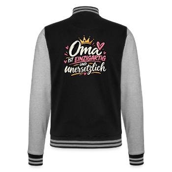 Oma ist einzigartig – Liebevolles Geschenk - College-Sweatjacke - Schwarz/Grau meliert - Hinten - Marisol (170cm)