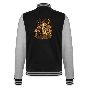 Vintage Hexenkatze mit Pilzen, Mond und Hexenhut - College-Sweatjacke - Schwarz/Grau meliert - Hinten - Marisol (170cm)
