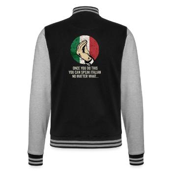 Italienisches Gebets-Meme-Tee - College-Sweatjacke - Schwarz/Grau meliert - Hinten - Marisol (170cm)