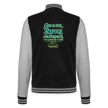 4_God is our refuge - College-Sweatjacke - Schwarz/Grau meliert - Hinten - Marisol (170cm)