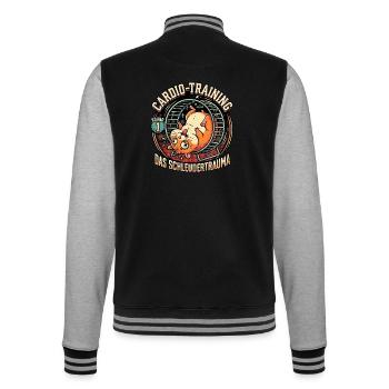 Lustiger Cardio Hamster - College-Sweatjacke - Schwarz/Grau meliert - Hinten - Marisol (170cm)