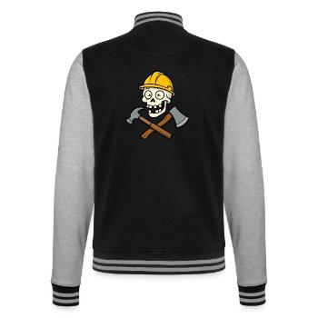 Lustiger Bauarbeiter-Schädel - College-Sweatjacke - Schwarz/Grau meliert - Hinten - Marisol (170cm)