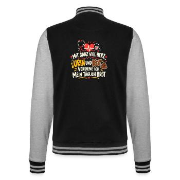 Pflegehumor – Mit Herz, Urin und Kot - College-Sweatjacke - Schwarz/Grau meliert - Hinten - Marisol (170cm)