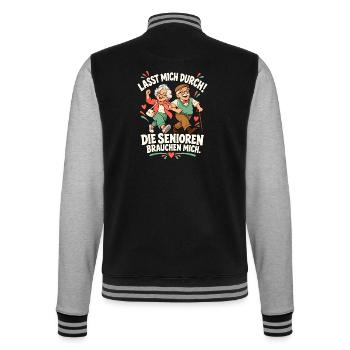 Lasst mich durch – Die Senioren brauchen mich - College-Sweatjacke - Schwarz/Grau meliert - Hinten - Marisol (170cm)