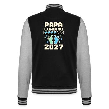 Papa Loading 2027 – Pixelherzen und Babyfüße - College-Sweatjacke - Schwarz/Grau meliert - Hinten - Marisol (170cm)