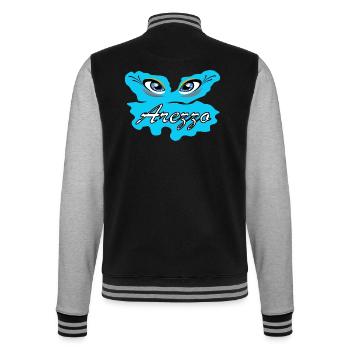 Arezza Blue Eyes-Logo auf Splash - College-Sweatjacke - Schwarz/Grau meliert - Hinten - Marisol (170cm)