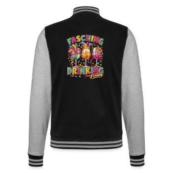 Fasching Drinking Team – Bunte Partygläser - College-Sweatjacke - Schwarz/Grau meliert - Hinten - Marisol (170cm)