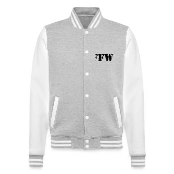 FFW Schrift Armee-Style - College-Sweatjacke - Grau meliert/Weiß - Vorne - Nik (191cm) & Marisol (170cm)
