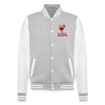 SALBE – Granita und Selbstbewusstsein - College-Sweatjacke - Grau meliert/Weiß - Vorne - Nik (191cm) & Marisol (170cm)