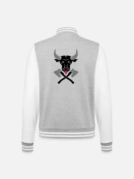 Stierkopf Bullenkopf Logo - College-Sweatjacke - Grau meliert/Weiß