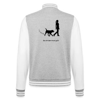 Die mit dem Hund geht - College-Sweatjacke - Grau meliert/Weiß - Hinten - Marisol (170cm)