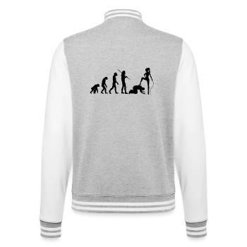 Evolution Domina - Vom Affen zur Herrin mit Sklave - College-Sweatjacke - Grau meliert/Weiß - Hinten - Marisol (170cm)
