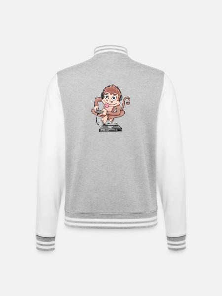 Monkey plays video games - College Sweat Jacket - heather grey/white
