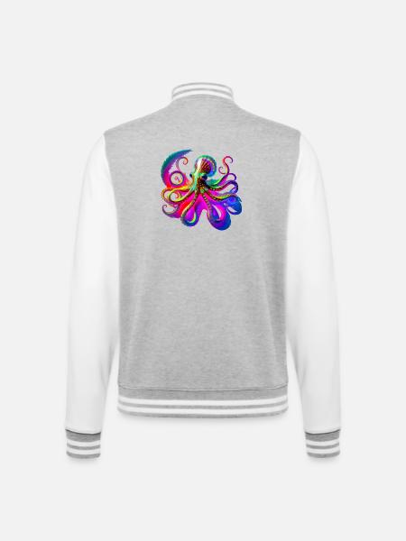 Psychedelic Neon Octopus - College Sweat Jacket - heather grey/white