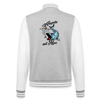 Angeln mit Papa. Ein Angeltag mit Papa - College-Sweatjacke - Grau meliert/Weiß - Hinten - Marisol (170cm)