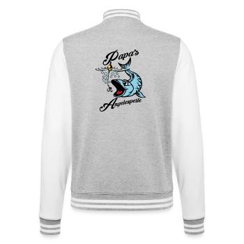 Papa's Angelexperte - Angeln mit Papa - College-Sweatjacke - Grau meliert/Weiß - Hinten - Marisol (170cm)