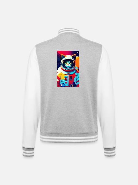Chat astronaute - Veste Teddy - gris chiné / blanc