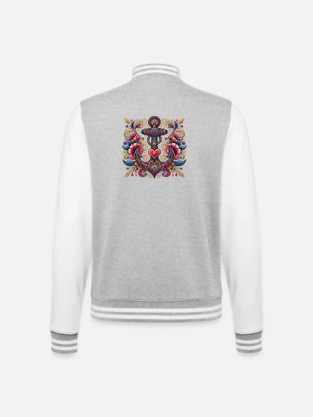 Anchor with heart - College Sweat Jacket - heather grey/white