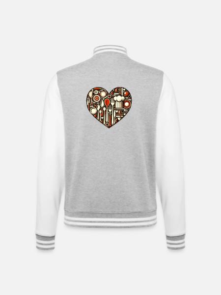 Küchenliebe Herz - College-Sweatjacke - Grau meliert/Weiß