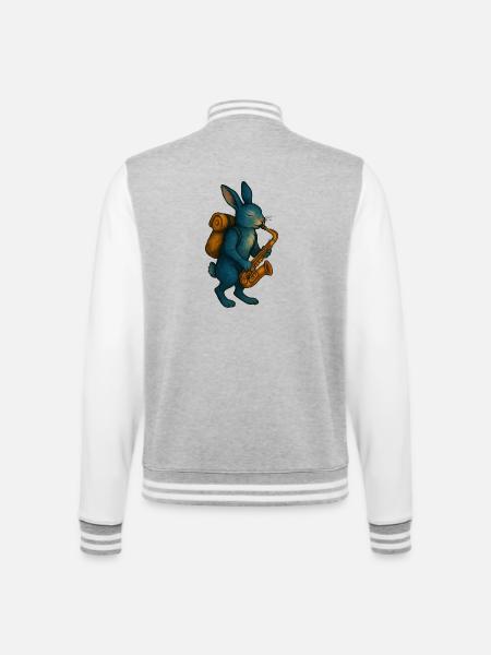 Lapin Bleu avec Saxophone - Veste Teddy - gris chiné / blanc