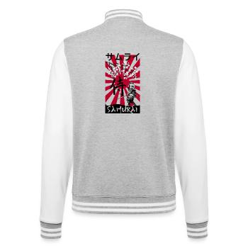 Samurai im Kirschblütenrot - College-Sweatjacke - Grau meliert/Weiß - Hinten - Marisol (170cm)