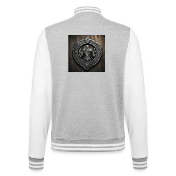Wikinger mit Äxten - College-Sweatjacke - Grau meliert/Weiß - Hinten - Marisol (170cm)