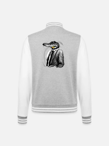 Krokodil Schwarz Weiß Zeichnung - College-Sweatjacke - Grau meliert/Weiß