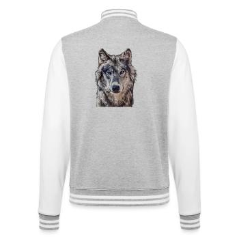 Wolfkopf von vorne - College-Sweatjacke - Grau meliert/Weiß - Hinten - Marisol (170cm)