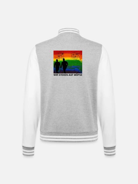Möpse und Liebe - Eine unbeschwerte Zuneigung - College-Sweatjacke - Grau meliert/Weiß