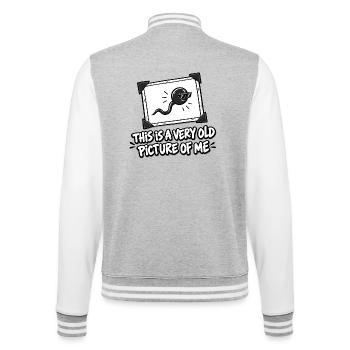Mein erstes Foto – lustiges Sperma - College-Sweatjacke - Grau meliert/Weiß - Hinten - Marisol (170cm)