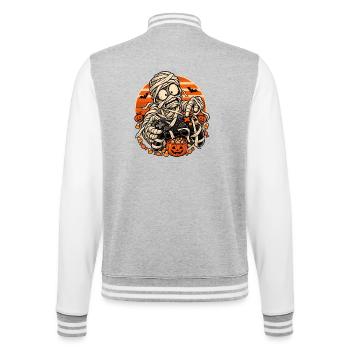 Halloween-Mumien-Gamer vor Retro-Sonne - College-Sweatjacke - Grau meliert/Weiß - Hinten - Marisol (170cm)
