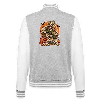 Halloween-Mumie Gamer mit Kabelsalat - College-Sweatjacke - Grau meliert/Weiß - Hinten - Marisol (170cm)