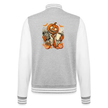 Halloween-Kürbisbürohengst im E-Mail-Chaos - College-Sweatjacke - Grau meliert/Weiß - Hinten - Marisol (170cm)