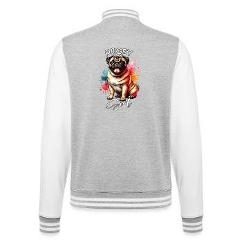 Pug Mädchen Mops - College-Sweatjacke - Grau meliert/Weiß - Hinten - Marisol (170cm)