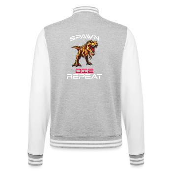 Spawn Die Repeat Gamer Dino Survival Zocken Witz - College-Sweatjacke - Grau meliert/Weiß - Hinten - Marisol (170cm)