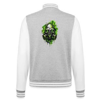 Neon-Totenkopf mit Gasmaske - College-Sweatjacke - Grau meliert/Weiß - Hinten - Marisol (170cm)
