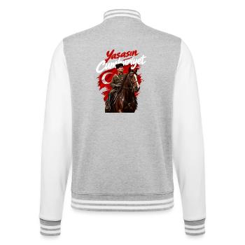 Atatürk Auf Pferd Yaşasın Cumhuriyet Türkei - College-Sweatjacke - Grau meliert/Weiß - Hinten - Marisol (170cm)