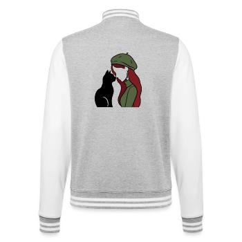 ragazza_rossa_con_basco_verde_con_gatto_nero - College-Sweatjacke - Grau meliert/Weiß - Hinten - Marisol (170cm)