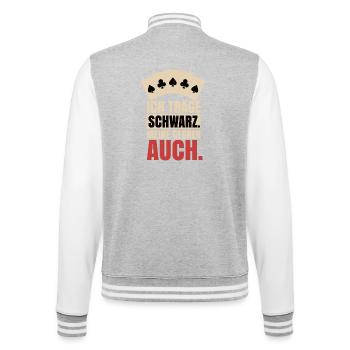 Ich trage Schwarz meine Gegner auch – Skat Doko - College-Sweatjacke - Grau meliert/Weiß - Hinten - Marisol (170cm)