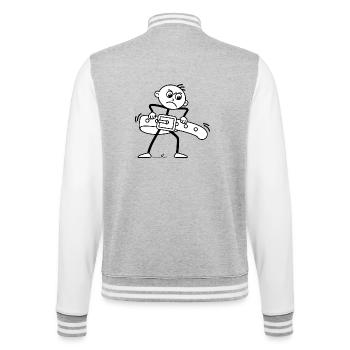 Strichel zieht Gürtel enger: Minimalistischer Witz - College-Sweatjacke - Grau meliert/Weiß - Hinten - Marisol (170cm)