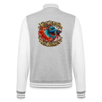 Bunter Betta mit Prunkflossen - College-Sweatjacke - Grau meliert/Weiß - Hinten - Marisol (170cm)