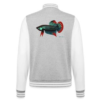 Betta imbellis, Kampffisch Wildform aus Thailand - College-Sweatjacke - Grau meliert/Weiß - Hinten - Marisol (170cm)