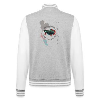 Betta imbellis, Kampffisch Wildform  - College-Sweatjacke - Grau meliert/Weiß - Hinten - Marisol (170cm)