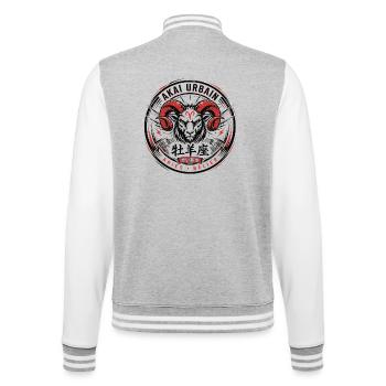Böder Urban: Rotes Widder-Emblem - College-Sweatjacke - Grau meliert/Weiß - Hinten - Marisol (170cm)