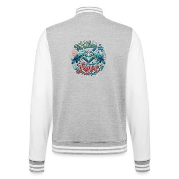Turtley in Love – Verliebte Schildkröten im Meer - College-Sweatjacke - Grau meliert/Weiß - Hinten - Marisol (170cm)