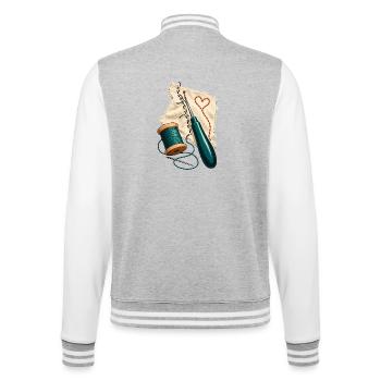 Nahtretter – Nadel, Faden und Geduld - College-Sweatjacke - Grau meliert/Weiß - Hinten - Marisol (170cm)