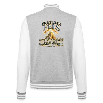 Er ist mein Fels Psalm 62,2 - College-Sweatjacke - Grau meliert/Weiß - Hinten - Marisol (170cm)