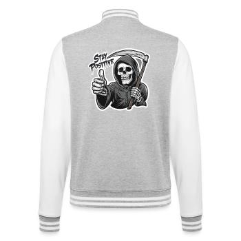 Bleib Positiv Grim Reaper Skelett Humor - College-Sweatjacke - Grau meliert/Weiß - Hinten - Marisol (170cm)
