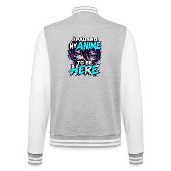 Anime Manga Augen – I Paused My Anime to Be Here - College-Sweatjacke - Grau meliert/Weiß - Hinten - Marisol (170cm)