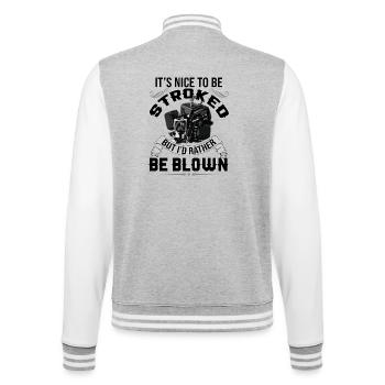 2-Takter – lustiger Benzinmotor-Humor - College-Sweatjacke - Grau meliert/Weiß - Hinten - Marisol (170cm)